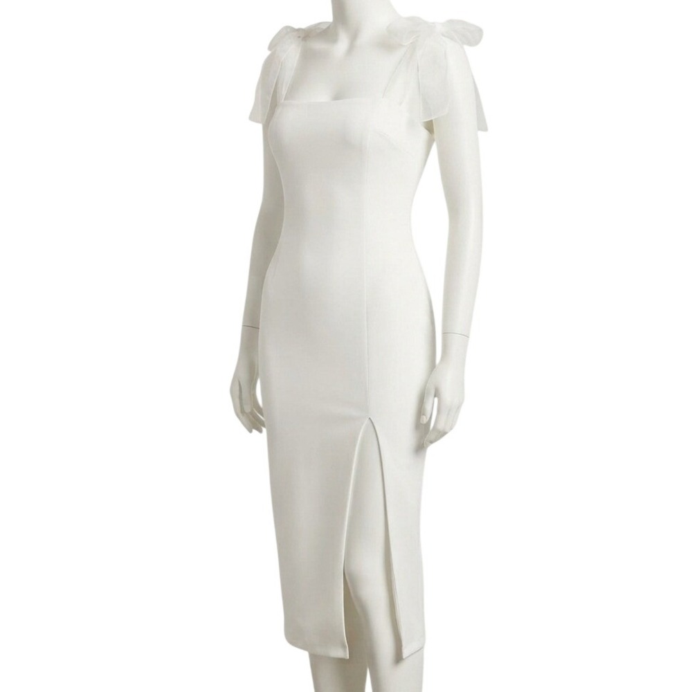 Lulus Romantic Celebration White Tie-Strap Bodycon Midi Dress Size M NWT Flawed